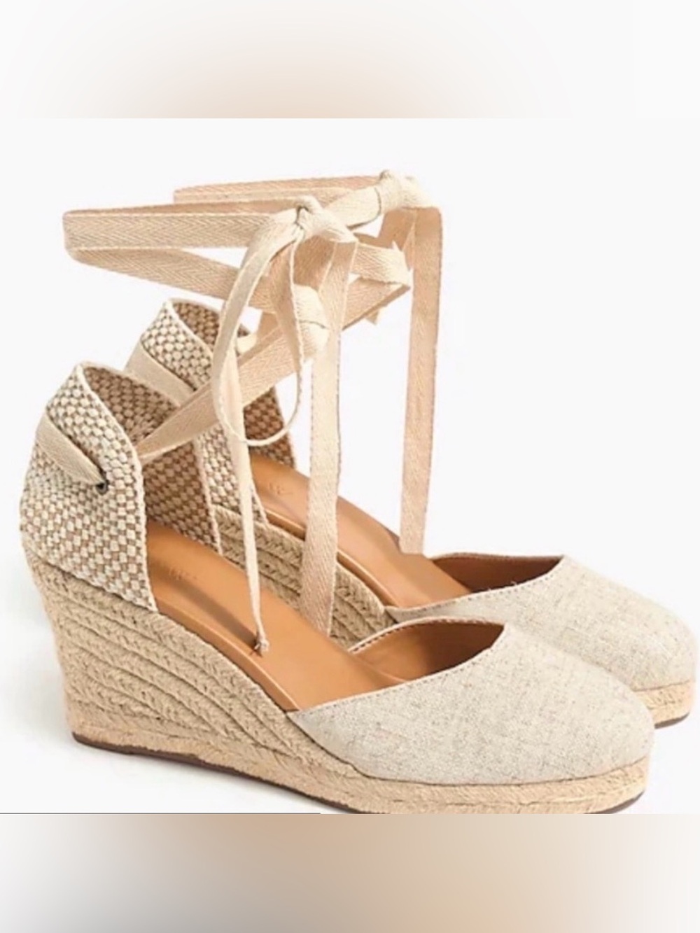 J. Crew Linen Ankle-Tie Espadrille Heels in Beige